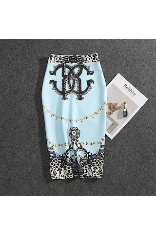 Kırmızı Yaz Karikatür Baskı Zarif Kalem Etek Kadın Bodycon Yüksek Bel Diz Boyu Etek Kadın M Kırmızı