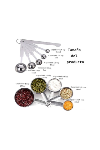 Reedark 11 Parça Paslanmaz Çelik Ölçü Kupa Ve Kaşık Seti 5 Kupa + 5 Kaşık + 1 Düzleştirici Aracı - Gümüş Rengi Gümüş