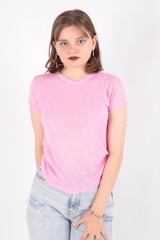 Busem S0016230 Kadın Flamlı İnce T-shirt Şekerpembe