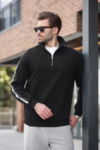 Madmext Siyah Fermuarlı Yarım Balıkçı Yaka Erkek Sweatshirt E7164 Siyah