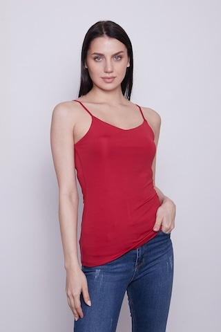 Jument Parlak Kumaş İp Askılı Şık Body-Kırmızı