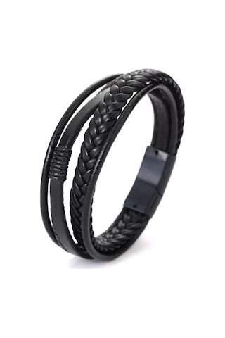 Erkek Hakiki Deri Bileklik Siyah Renk Çelik Toka Bileklik Db5025 Siyah