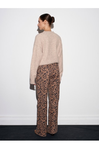 Dilvin 72077 %100 Pamuk Leopar Desenli Wideleg Jean-camel Camel