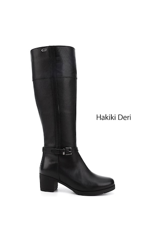 Gönderir Kadın Siyah Floter Fermuarlı Kalın Topuklu Hakiki Deri Çizme Gkzc13444564 Siyah