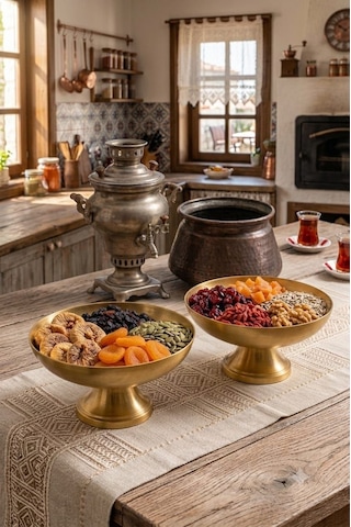 Lüks Ayaklı / Metal Çerezlik Sunumluk İkili Set - Dekoratif Kuruyemiş Ve İkramlık Kasesi Gold