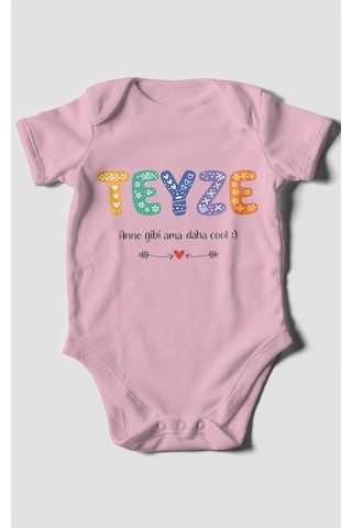 Morivokids Teyze Anne Gibi Ama Daha Cool Kısa Kollu Bebek Body %100 Pamuk Koyu Pembe