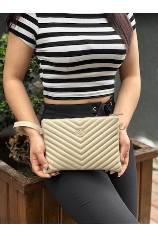 Sanmorris Kadın Suni Deri Kum Mat Ayarlanabilir Çapraz Ve El Askılı Deri Portföy, Clutch Çanta Kum - Bej
