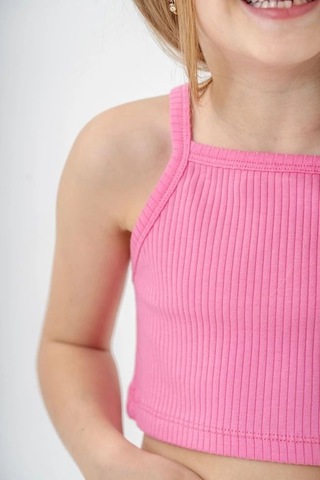 Magu Kız Çocuk Pembe Fitilli Crop Tayt Takım