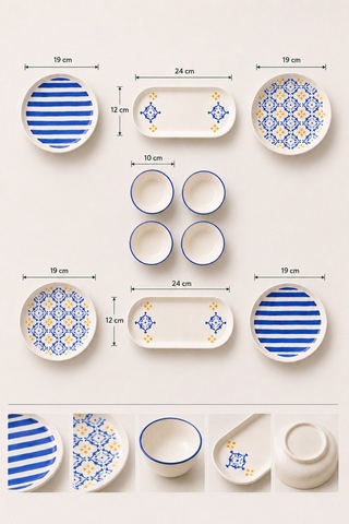10 Parça 4 Kişilik Oceana Stoneware Kahvaltı Takımı - Özel Desenli Kahvaltılık Servis Sunum Seti Çok Renkli