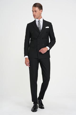 Efor Slim Fit Çift Yırtmaç Kruvaze Klasik Siyh Takım Elbise Tk 919 Siyah