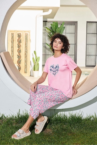 Aydoğan Kadın Azer You Are Always Viskon Penye Pembe Kapri Takım 0292 Pembe