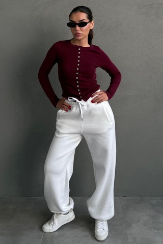 Ekru Geniş Paça Rahat Kalıp Lastikli Eşofman Altı Mg2581 Ekru