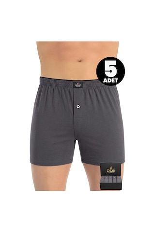 Öts Premium 5'li Erkek Boxer Düğmeli, Süprem - Hediye Kutulu, %100 Pamuk, Füme
