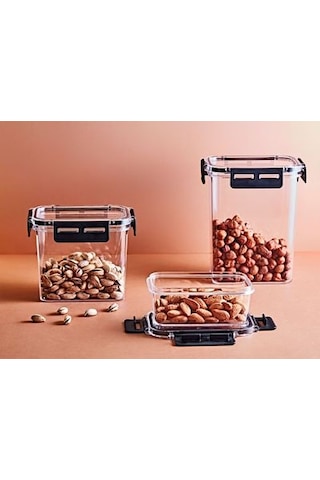 Clear Dikdörtgen Erzak Kabı - Silikonlu Ve Kilitli Kapaklı Saklama Kabı 800 Ml 14 X 11,5 Cm ŞEffaf