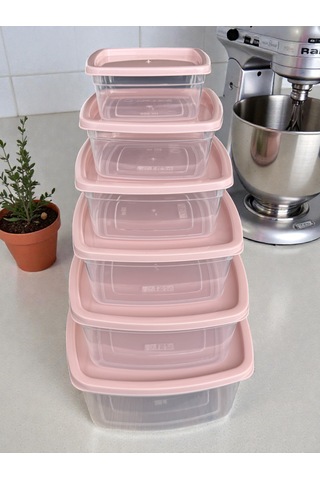 6'lı Kendinden Kapaklı Erzak Baharat Saklama Kabı Seti 8,3 Litre Büyük Boy Plastik Açık Pembe