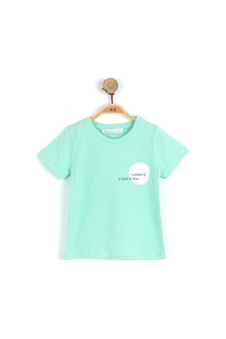 Erkek Bebek Pamuklu, Rahat Kalıp Arka Baskılı Tshirt-6968-yeşil Yeşil