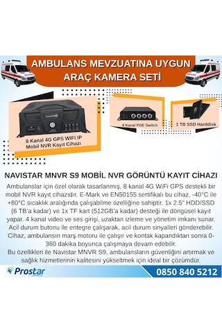 Ambulans Mevzuatına Uygun 1 Tb 2 Kameralı 8 Kanal Mobil Nvr Tak Kullan Set