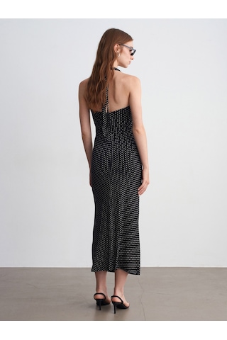 DİLVİN 91698 Lyocell Halter Yaka Midi Elbise-siyah