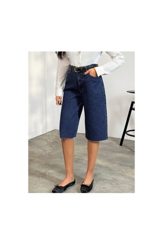 Kene Jeans Paça Kesik Lacivert Uzun Kot Şort Lacivert