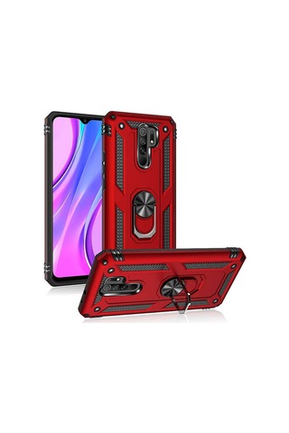 Xiaomi Redmi 9 Kılıf Sert Silikon Yüzüklü Stand Özellikli Kapak