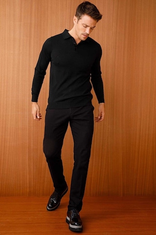 Desen Triko Erkek Basic Polo Yaka İnce Triko Kazak 02421601 Siyah Siyah