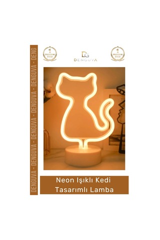 Neonlamba Dekoratif Modern Neon Led Gece Masa Lambası Hediye Estetik Işıklı Kedi Tasarımlı Lamba Çok Renkli
