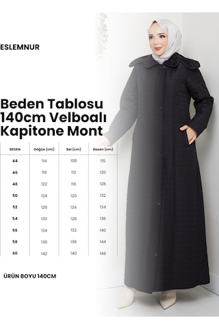 Eslemnur 140cm İçi Velboalı Kapitone Mont Haki