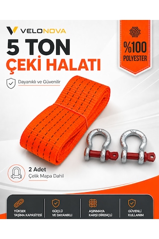5 Ton Çekme Halatı 3 Metre 5 Cm 2 Adet Omega Kilitli Çelik Mapa Ce Belgeli %100 Polyester Araç Kurtarma Halatı Kırmızı
