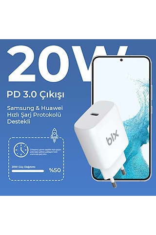 Bx-pd20ta 20w Pd Type-c Hızlı Şarj Adaptörü Huawei Hızlı Şarj Protokolü Destekli, İphone 15 / İphone 15 Pro Max