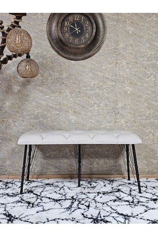 Zafir Metal Siyah Tel Ayaklı 100 Cm Puf Bench - Puf - Bench - Oturak - Mutfak Oturağı - Antre Oturağı Krem