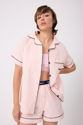 Lespadon Marısılk Kadın Yazlık Şortlu Uzun Gömlekli Pijama & Lounge Takımı -3192 Pembe