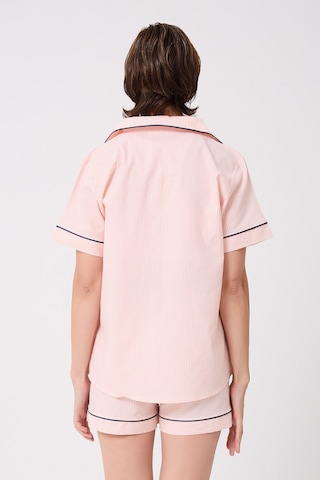 Lespadon Marısılk Kadın Yazlık Şortlu Uzun Gömlekli Pijama & Lounge Takımı -3192 Pembe