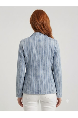 Neden Tekstil Kadın Çizgili Denim Blazer Ceket - Mavi