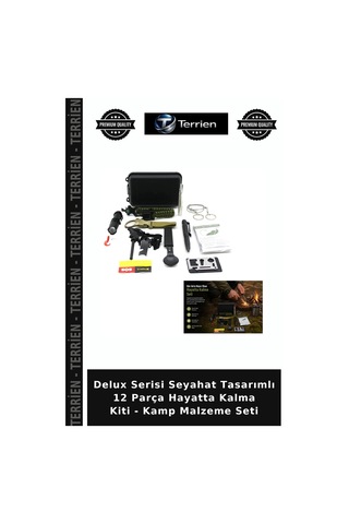 Delux Serisi Seyahat Tasarımlı 12 Parça Hayatta Kalma Kiti - Kamp Malzeme Seti Çok Renkli