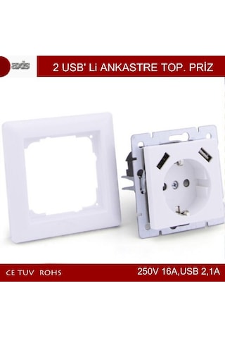 Axis Sıva Altı Topraklı Priz 16A + 2 Usb 23A