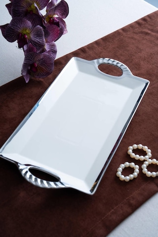 Acar Arven Dikdörtgen Silver Sunum Tepsi - 41 Cm Gümüş