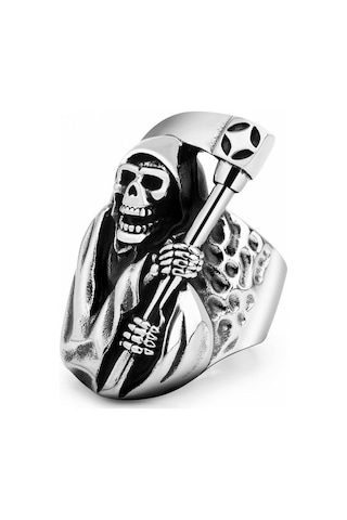 Hayalet Kafa Vintage Titanyum Çelik Yüzük Paslanmaz Çelik Kurukafa Erkek Yüzüğü El Takısı Siyah