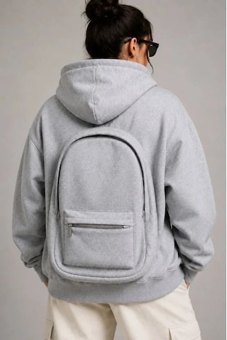 Buğrahayalin 3 İplik Şardonlu Tam Fermuarlı Kapüşonlu Arka Çanta Detaylı Sweatshirt - Gri