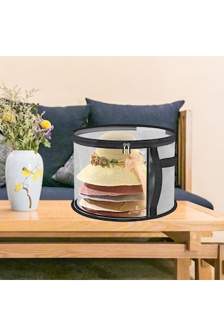 Saplı Fermuarlı Büyük Boy Şeffaf Şapka Saklama Çantası Şeffaf Tasarım Katlanabilir Kovboy Şapka Düzenleyici Geniş Kenarlı Şapka Kılıfı Siyah