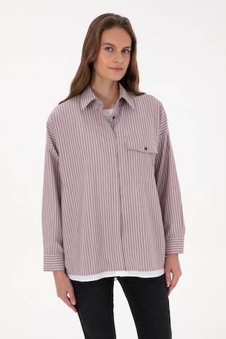 U.S. Polo Assn. Kadın Bordo Çizgili Uzun Kollu Gömlek 50316369-VR177