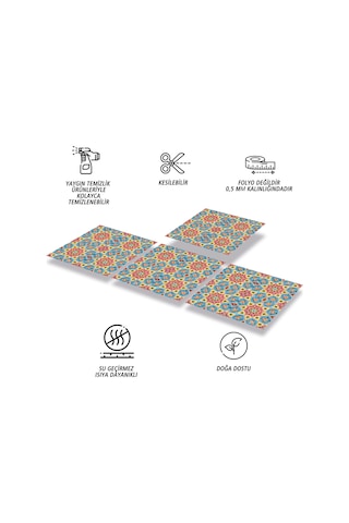 Tink Kendinden Yapışkanlı Renkli Selçuklu Desenli Pvc Karo 30x30 Cm