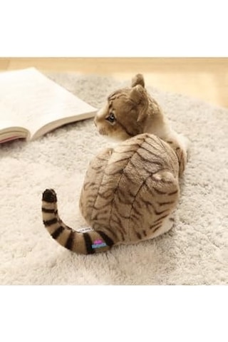 Hediyecik Gerçek Görünümlü Peluş Kedi Gri Tekir 40 Cm, Gri
