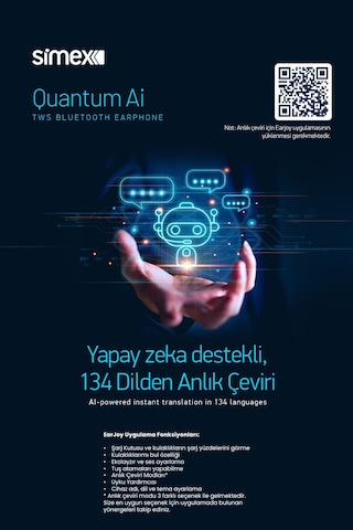 Simex QUANTUM AI Yapay Zeka Destekli Akıllı HD Mikrofon Gerçek Zamanlı Dil Çeviri Ai Anlık Tercüme 5.4 Bluetooth Kulaklık