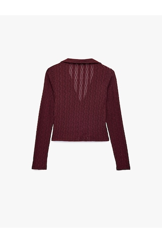 Koton Slim Fit Uzun Kollu Düğmeli Polo Yaka Ajurlu Tişört Bordo 7wal10022ık
