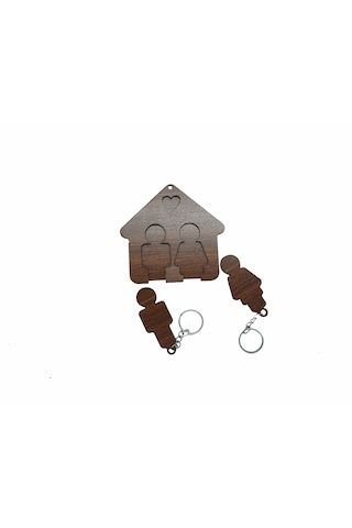 Ahşap Puzzle Tasarım Sevgili Çift Sevimli Ev Duvar Anahtarlık Kahverengi