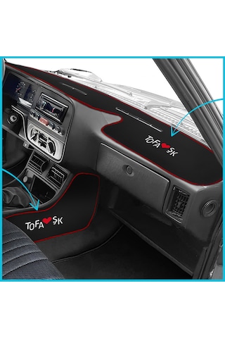 Tofaş Şahin Doğan Kartal Yüksek Torpido Koruma & Vites Konsol Yan Kaplama Halısı - Nakışlı Siyah