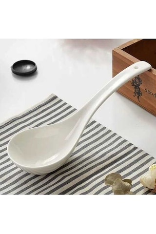 Novahub Luolili Kemik Çini Büyük Seramik Yuvarlak Kaşıklar Çorba İçin Uzun Kaşık Kepçe B B B