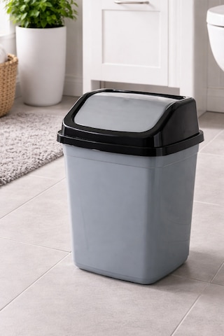Porsima 0101 Kapaklı Gri-siyah Çöp Kutusu - Favori Banyo Ve Mutfak Çöp Kovası 5lt Siyah