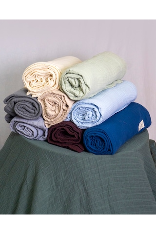 4 Katlı Müslin Yatak Örtüsü - Battaniye Pike %100 Organik Pamuk Dört Mevsim Yumuşak Çift Kişilik Açık Yeşil