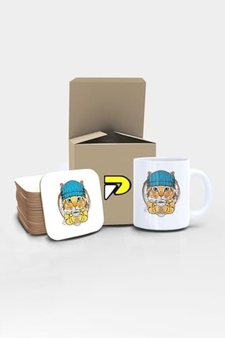Tarz Kedi Tasarımlı Baskılı Kupa Bardak Seti Eğlenceli Özel Hediye Mug Çok Renkli